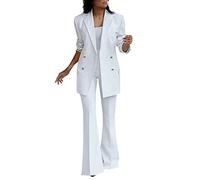 Tailleur Femme Offres du Jour Fêtes Cérémonie Formelle Blazer & Pantalon Élégant Business Complet Blazer Manches Longues Couleur Unie Grande Taille Vestes Robe Travail Bureau Tailleur 2025, Blanc, XL