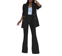 Tailleur Femme Offres du Jour Fêtes Cérémonie Formelle Blazer & Pantalon Élégant Business Complet Blazer Manches Longues Couleur Unie Grande Taille Vestes Robe Travail Bureau Tailleur 2025, Noir , L