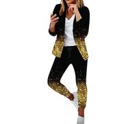 Tailleur Femme Offres Du Jour Fêtes Formelle Business Blazer & Pantalon Cérémonie Élégant Complet Blazer Couleur Unie Manches Longues Travail Tailleur Grande Taille Bureau Vestes De Robe 2025, or, M