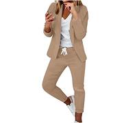 Tailleur Femme Pantalon 2 Pièces Col Revers Chic et Elegant Couleur Unie Blazer Veste Formel Bureau Travail Pantalon Costumes Slim Fit Manteau Ensemble Veste Manteau Pantalon Ensemble Pas Cher
