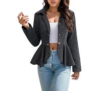 Tailleurs Femme - Élégante Veste De Costume De Bureau Péplum en Jacquard Floral avec Fermeture À Double Boutonnage (Black S)