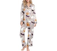 Tailleurs Femme Pyjama Deux pièces pour Femmes Halloween avec Haut Manches Longues imprimé drôle et Pantalon Confortable pour Une Nuit Amusante Style Maison
