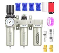 TAILONZ PNEUMATIC 0-1.6MPA 1/2 Inch BSP Industrial Grade Three Stage Air Drying System, Particulate Filter, Coalescing Filter, Desiccant Dryer and Air Regulator (Manual Drainage)