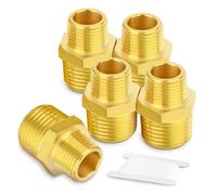 TAILONZ PNEUMATIC 5 Pcs Raccords en Laiton Mamelon Double de Réduction 1/2"x 1/4" BSP Mâle Adaptateur Hexagonal Droit Connecteur Fileté pour Tuyaux d'Eau Air Gaz Carburant