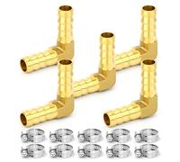 TAILONZ PNEUMATIC 5 pièces en laiton Hose Barb Reducer, 8 mm OD à 8 mm Hose OD 90 º L coude à angle droit, 10 colliers de serrage,SPLICER Fitting Fuel/AIR/Water/Oil/Gas/WOG