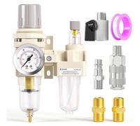 TAILONZ PNEUMATIC - Filtre régulateur de pression pour filtre à air 1/4 » BSP, séparateur eau/huile, filtre pour compresseur d'air avec manomètre AC2010-02 (vidange manuelle)