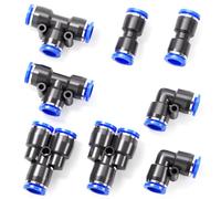 TAILONZ Pneumatic Kit de raccords pneumatiques 3/8" OD à pousser pour connecter 2 séparateurs + 2 coudes + 2 tés + 2 droits (8 pièces)