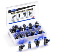 Tailonz Pneumatic Kit de raccords pneumatiques à pousser de 1,27 cm avec 5 séparateurs + 5 coudes + 5 tés + 5 droits (20 pièces)