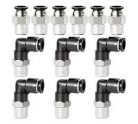 TAILONZ PNEUMATIC Raccords coudés et droits pour tubes de 12 mm de diamètre extérieur et filetage BSP de 1/4 de pouce PC12-02+PL12-02(Lot de 4)