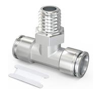 TAILONZ PNEUMATIC - Té de branchement mâle en acier inoxydable 304 - Tube de 10 mm de diamètre extérieur x filetage BSP de 1/4 pouce - Raccords à emboîter PT10-02 (lot de 2)