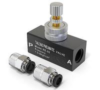 TAILONZ PNEUMATIC Vanne de régulation de débit d'air 1/4 Inch BSP avec raccord Push-to-Connect, en ligne Contrôleur de vitesse Union droit RE-02