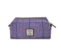 TAILORMAP Harris Trousse de toilette en laine tweed de grande capacité pour femme Motif tartan écossais fait à la main Résistant aux taches, Plaid violet., Large, Tissu écossais