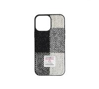 TAILORMAP Harris Tweed Coque tendance en tissu de laine pour iPhone 15 Pro Motif écossais noir et blanc