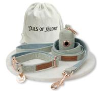 Tails of Glory - Ensemble Promenade Chien 3 Pièces Luxe - Collier Réglable, Laisse 150 cm, Porte-Sacs - Tweed Anglais & Velours Doux - Élégant, Confortable & Pratique - 3 Couleurs