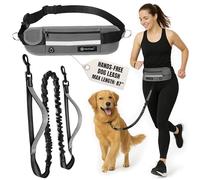 Tails & Tales Laisse mains libres pour chien avec pochette de taille, deux poignées rembourrées et bande réfléchissante, élastique absorbant les chocs pour chiens de grande et moyenne taille jusqu'à