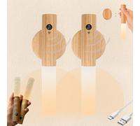 TaimeiMao 2 Pack Lumiere Murale Sans Fil Magnetique Applique Murale en Bois Veilleuse LED Rechargeable Murale USB Applique Murale Intérieure Detecteur De Mouvement pour Chambre, Couloir, Escalier