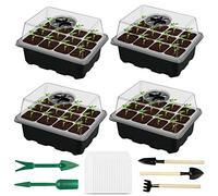 TaimeiMao 4 Pièces Bac à Semis,12 Trous Plateau Semis,Mini Serre pour Semis,Kit de Démarrage pour Plantes,Pépinière Boîte de Culture,avec Couvercle et Ventilation Durables,40 étiquettes,5 Outils