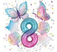 TaimeiMao Anniversaire Papillon 8 Ans Kit, Ballons Papillon, Ballon papillon en Papier D'aluminium, Décoration D’Anniversaire Rose, Décoration de Fille de 8 Ans Anniversaire