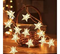 TaimeiMao Guirlande Lumineuse Étoile 6M,40LEDs Led Sapin Noël Guirlande à Pile Fairy Light Rideau Lumineux Clignotant Intérieur Extérieur Décoration Chambre Fenêtre (blanche)