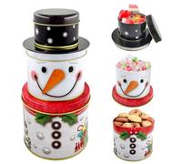 TaimeiMao Lot de 3 boîtes à biscuits de Noël 3 en 1 - Bonhomme de neige - En métal - À trois étages - Pour bonbons, chocolat, cookies pour l'hiver, l'Avent et Noël