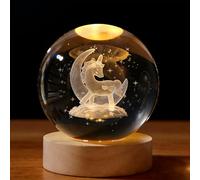 TaimeiMao Veilleuse Boule de Cristal 3D,Boule Cristal Lumineuse Licorne,Lampe 3D avec LED Multicolore Base en Bois,Veilleuse - Cadeau - Décoration Fantaisie de Chambre