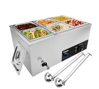 TAIMIKO Bain Marie Chauffe-Aliments Électrique Commercial 1500W, 0-85°C Température Réglable avec Bouton Anti-brûlure à Sec et Réinitialisation, Chauffe-Buffet en Acier Inoxydable (GN 1/6×6)