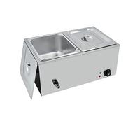 TAIMIKO Bain Marie électrique en Acier Inoxydable 220-240V 1500W Commercial Chauffe Plat 2 Bacs Casseroles avec Robinet de vidange Contrôle de la température