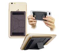 Tainada Stick On PU Cuir Portefeuille Cash ID Carte de Crédit support avec fonction de support et à double sangle élastique pour les joueurs Heavy Mobile Compatible avec la plupart des smartphones + Bonus Cordon Wrapper gris