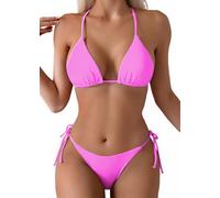 Tainehs Maillot de Bain Dos Nu Sexy pour Femme, Bikini avec Haut Triangle et String avec Attaches à Nouer sur Les Deux côtés, Rose 1, Taille XL