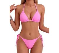 Tainehs Maillot de Bain Dos Nu Sexy pour Femme, Bikini avec Haut Triangle et String avec Attaches à Nouer sur Les Deux côtés, Rose 1, Taille L