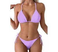 Tainehs Maillot de bain dos nu sexy pour femme, bikini avec haut triangle et string avec attaches à nouer sur les deux côtés, Lilas/violet, Taille L