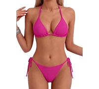 Tainehs Maillot de Bain Dos Nu Sexy pour Femme, Bikini avec Haut Triangle et String avec Attaches à Nouer sur Les Deux côtés, Rose Rouge, Taille M