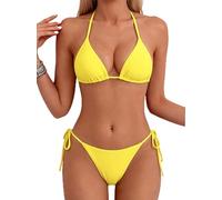 Tainehs Maillot de Bain Dos Nu Sexy pour Femme, Bikini avec Haut Triangle et String avec Attaches à Nouer sur Les Deux côtés, Jaune, Taille L