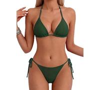 Tainehs Maillot de Bain pour Femme avec Haut Triangle et String avec Liens à Nouer sur Les Deux côtés, Amy Green., Taille XS