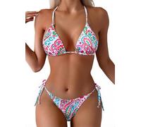 Tainehs Maillot de Bain pour Femme, Bikini avec Haut Triangle et String avec Liens à Nouer sur Les Deux côtés, XX-Large