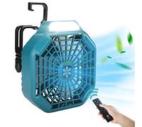Taingwei Ventilateur portable avec télécommande pour batterie Makita 14,4-20 V, ventilateur de camping avec 3 vitesses écoénergétiques et LED variable