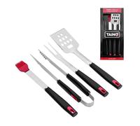 TAINO Set de 4 ustensiles de barbecue en acier inoxydable Noir et rouge