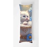 Tainrun Body Pillow Cover, Teacup Long Pillow Case with Zipper, Decorations Double Sided Print Bolster Pillow Cases for Sofa Living Room Home Decor 28x35 inch Cat Flower