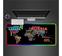 Tainrun Tapis de Souris de Jeu RGB Carte du Monde 14 Modes d'éclairage 7 Couleurs LED Tapis de Souris XXL avec Bords Cousus et Base en Caoutchouc Antidérapant pour Clavier PC 800x300x4mm