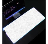 Tainrun Tapis de Souris de Jeu RGB Topographie Blanche 14 Modes d'éclairage 7 Couleurs LED Tapis de Souris XXL avec Bords Cousus et Base en Caoutchouc Antidérapant pour Clavier PC 800x300x3mm