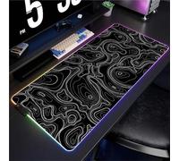 Tainrun Tapis de Souris RGB Topographique Noir XXL Grand 900x400x4mm 7 Couleurs 14 Modes D'éclairage Tapis de Souris de Jeu LED avec Base en Caoutchouc Antidérapant pour Clavier PC