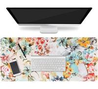 Tainrun Tapis de Souris XXL Fleurs Roses Grand Tapis de Souris 600x400x3mm sous-Main de Bureau Base en Caoutchouc antidérapante avec Bord Cousu pour Jeux, Bureau et Maison