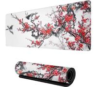 Tapis de Souris XXL Paysage de Fleurs de Prunier Grand Tapis de Souris 600x300x3mm sous-Main de Bureau Base en Caoutchouc antidérapante avec Bord Cousu pour Jeux, Bureau et Maison