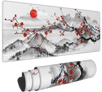 Tapis de Souris XXL Paysage de Prunes Rouges Grand Tapis de Souris 600x300x2mm sous-Main de Bureau Base en Caoutchouc antidérapante avec Bord Cousu pour Jeux, Bureau et Maison