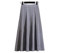 Tainrunse Grande jupe trapèze taille haute pour femmes, tricotée, ligne a, Midi élastique, couleur unie, longue et chaude pour l'automne Gris Taille unique