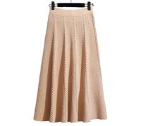 Tainrunse Grande jupe trapèze taille haute pour femmes, tricotée, ligne a, Midi élastique, couleur unie, longue et chaude pour l'automne Kaki Taille unique