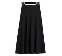 Tainrunse Grande jupe trapèze taille haute pour femmes, tricotée, ligne a, Midi élastique, couleur unie, longue et chaude pour l'automne Noir Taille unique