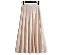 Tainrunse Grande jupe trapèze taille haute pour femmes, tricotée, ligne a, Midi élastique, couleur unie, longue et chaude pour l'automne Beige Taille unique