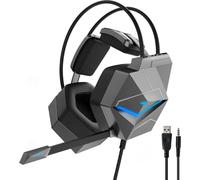 TAIOU Gaming Headset, réduction du bruit du microphone | pilote directionnel 50 mm | effet lumineux LED (3,5 mm + interface USB)