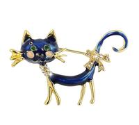 TAIOYHD Broche chat en émail bleu, broche chaton plaquée or avec nœud en cristal et yeux en strass vert, bijoux animaux mignons for femmes, cadeau d'épinglette for les amoureux des chats